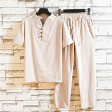 Simple Style Men Cotton Linen Solid Sets