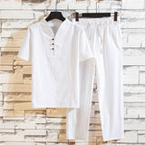 Simple Style Men Cotton Linen Solid Sets