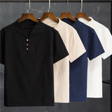 Simple Style Men Cotton Linen Solid Sets