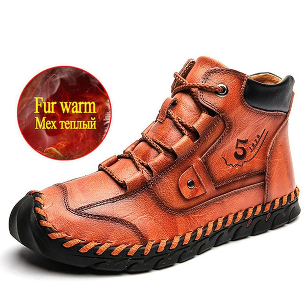 Men's Waterproof Leather Fur Warm Boots