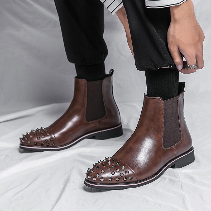 Men's Fashion Rivets Leather Ankle Boots