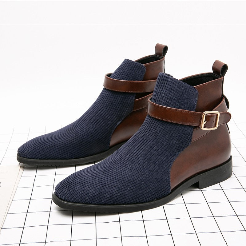 New Men's Fashion Pointed Buckles Chelsea Boots