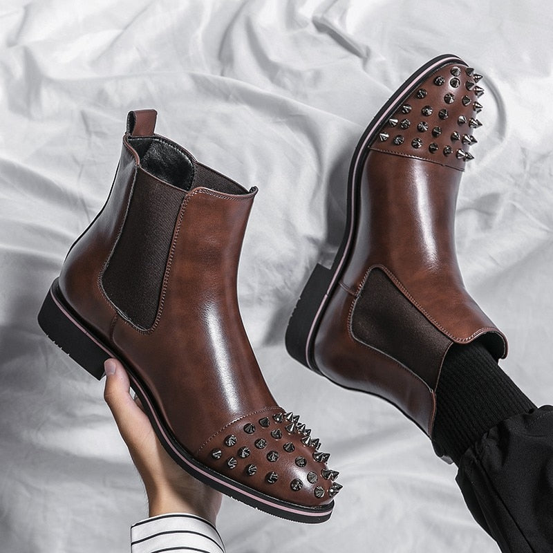 Men's Fashion Rivets Leather Ankle Boots