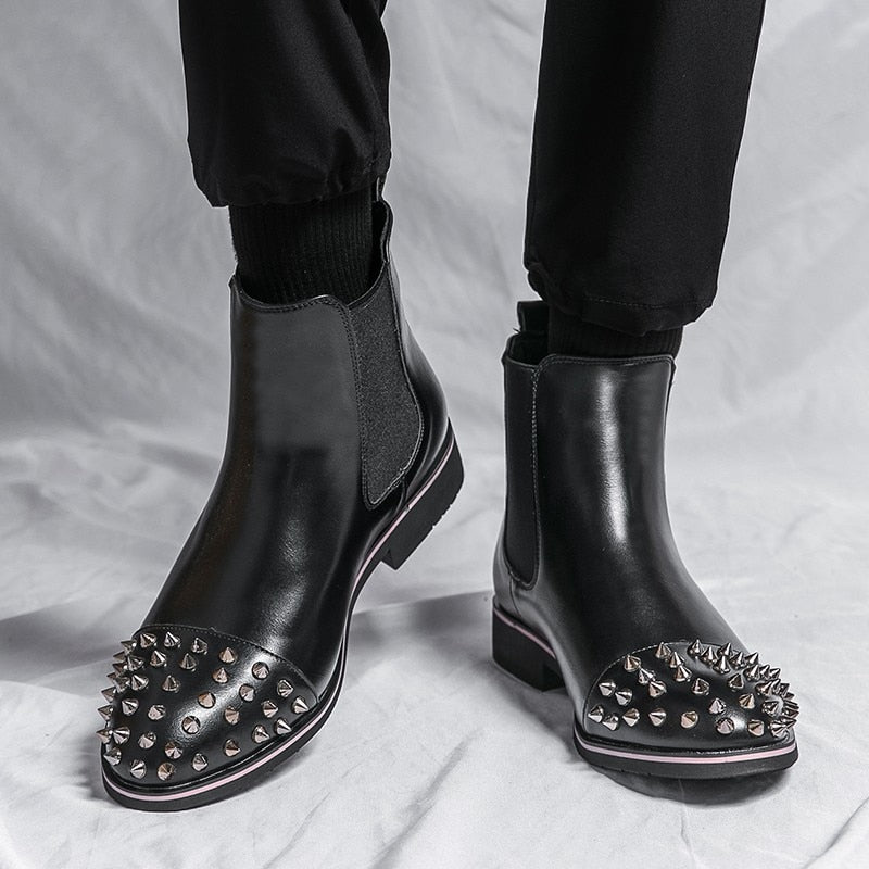 Men's Fashion Rivets Leather Ankle Boots