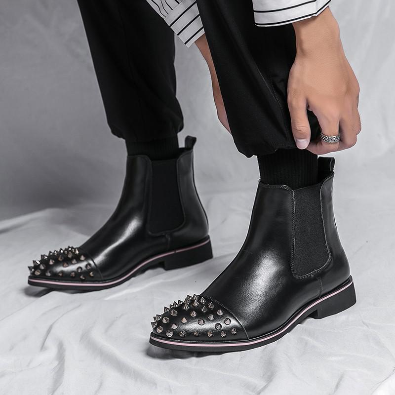 Men's Fashion Rivets Leather Ankle Boots