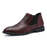 New Men's Fashion Weave Pattern Leather Boots