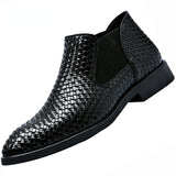 New Men's Fashion Weave Pattern Leather Boots