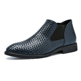 New Men's Fashion Weave Pattern Leather Boots