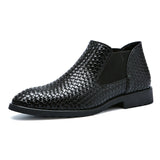 New Men's Fashion Weave Pattern Leather Boots