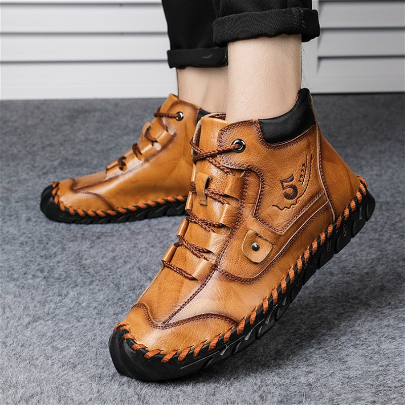 Men's Waterproof Leather Fur Warm Boots
