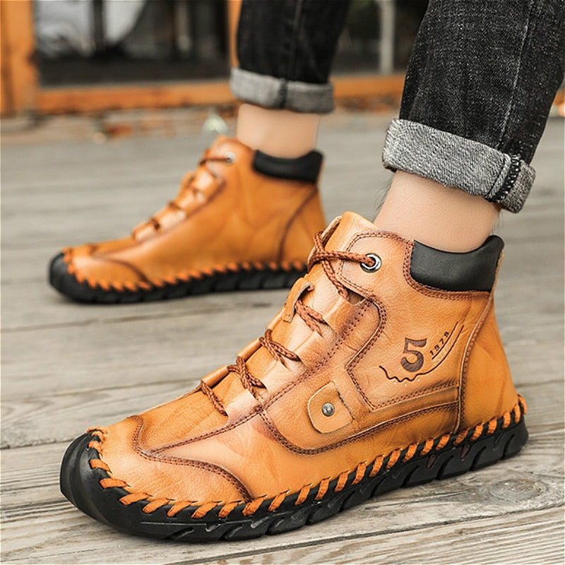 Men's Waterproof Leather Fur Warm Boots