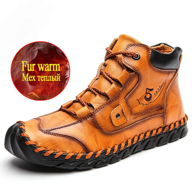 Men's Waterproof Leather Fur Warm Boots