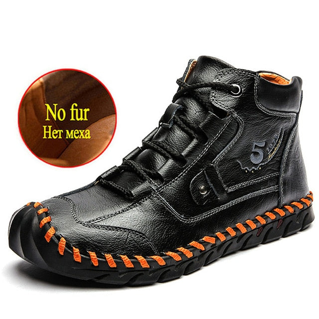Men's Waterproof Leather Fur Warm Boots