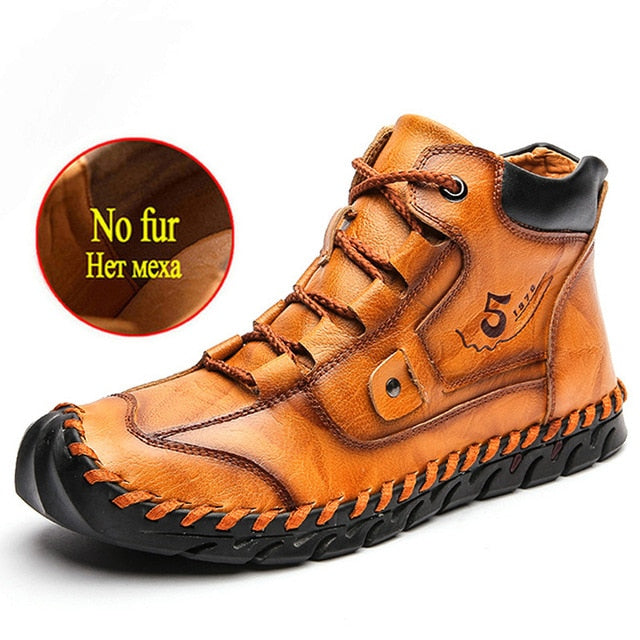 Men's Waterproof Leather Fur Warm Boots