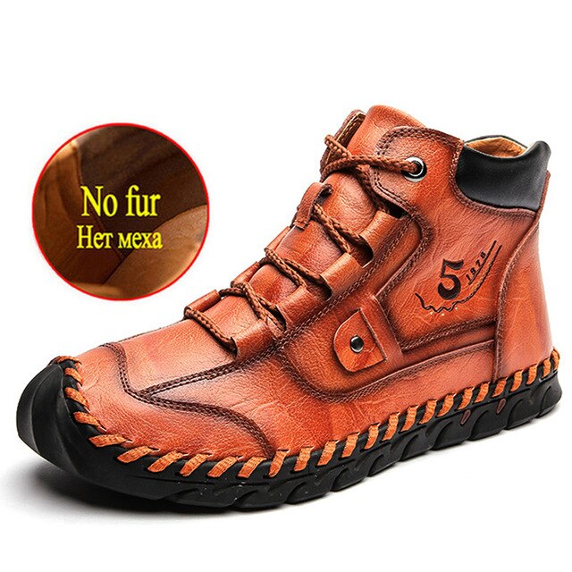 Men's Waterproof Leather Fur Warm Boots